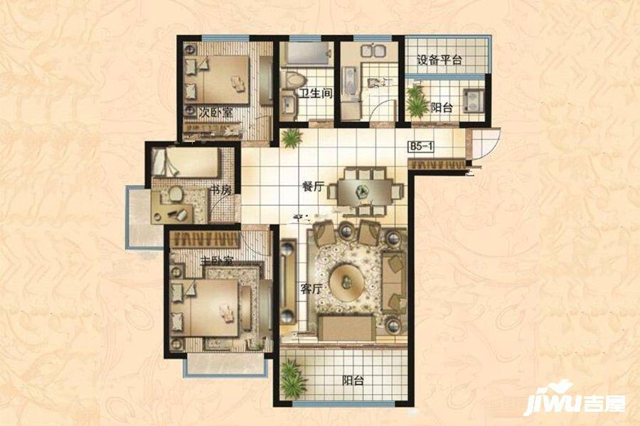 华冶新天地3室2厅1卫106.7㎡户型图