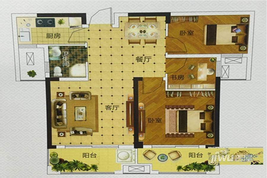 奥青城3室2厅1卫85㎡户型图