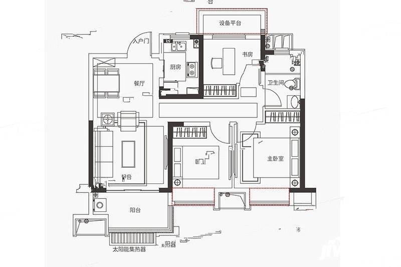 金科海昱东方3室2厅1卫90㎡户型图