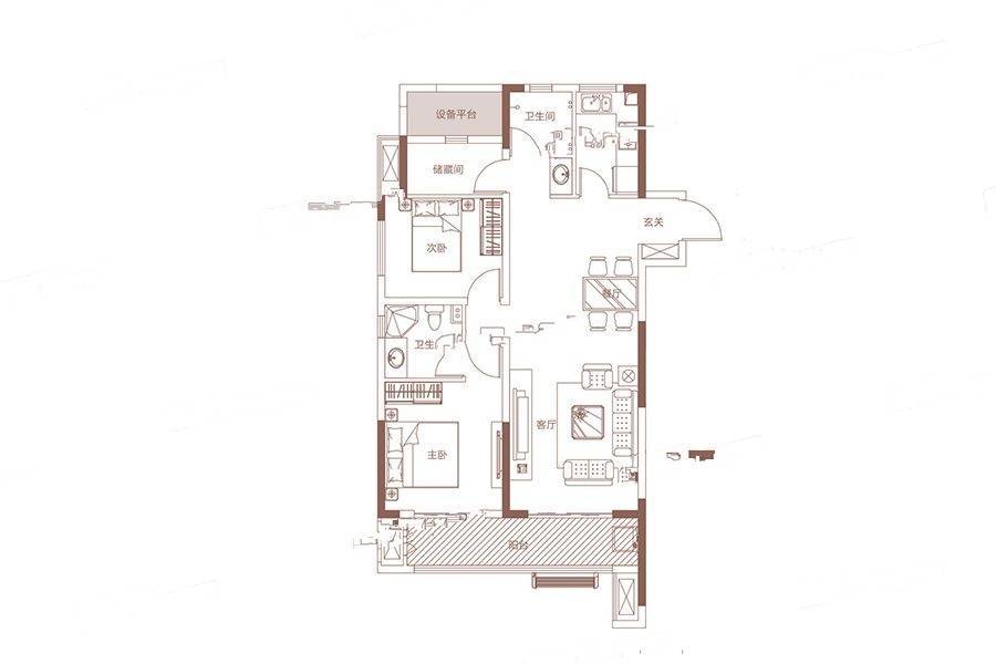 力高澜湖前城3室2厅2卫103㎡户型图