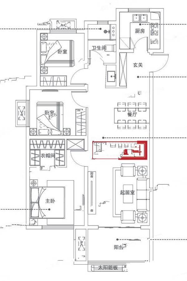 万科红3室2厅1卫109㎡户型图