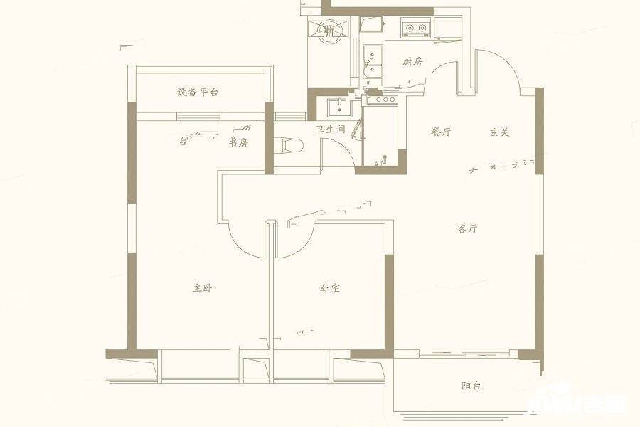 望江台2室2厅1卫90㎡户型图