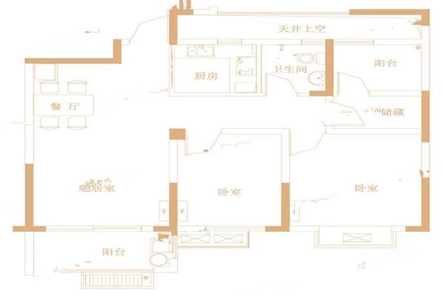 奥青城2室2厅1卫84㎡户型图
