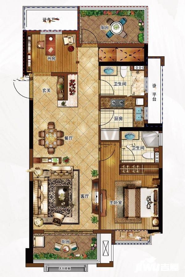 合景庐月湾2室2厅2卫106㎡户型图