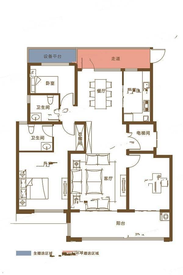 文一塘溪津门3室2厅2卫138㎡户型图