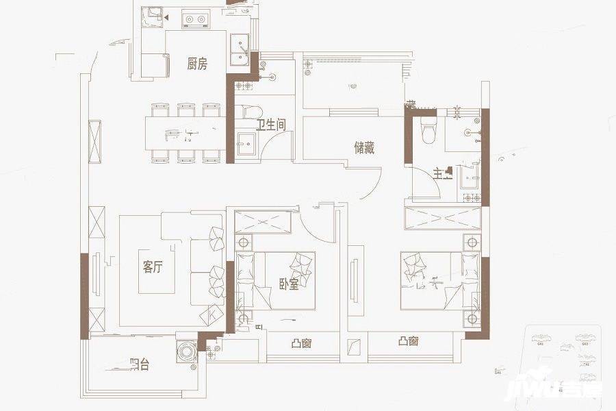 御璟江山2室2厅2卫96㎡户型图