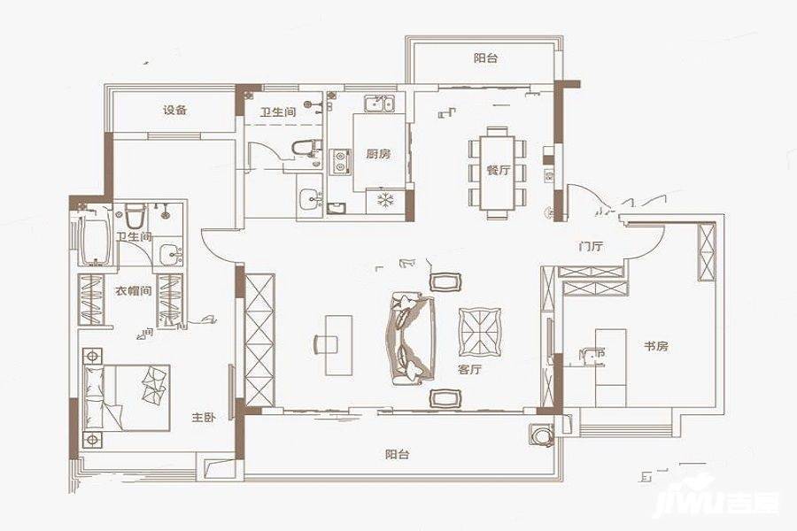 御璟江山2室2厅2卫152.7㎡户型图