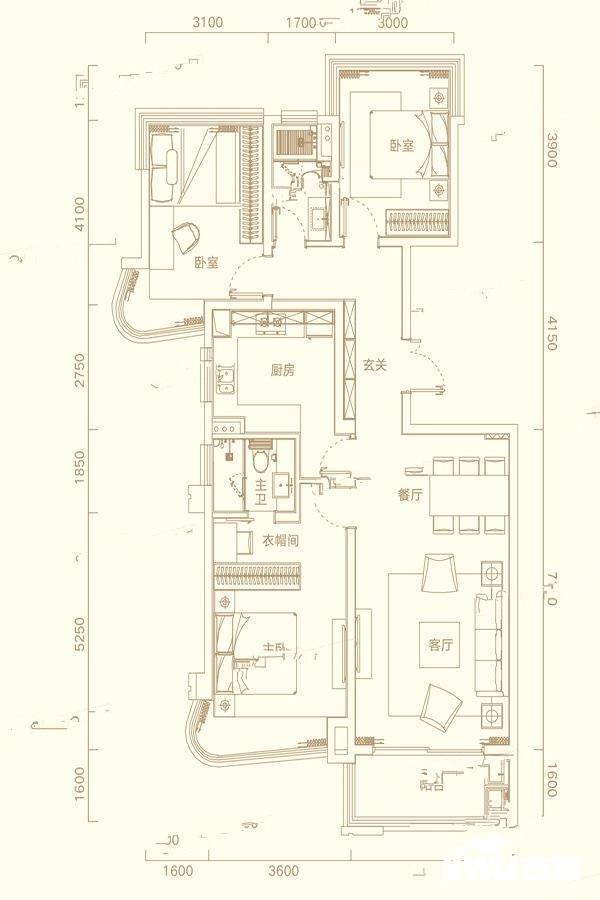 半岛公馆3室2厅2卫133㎡户型图