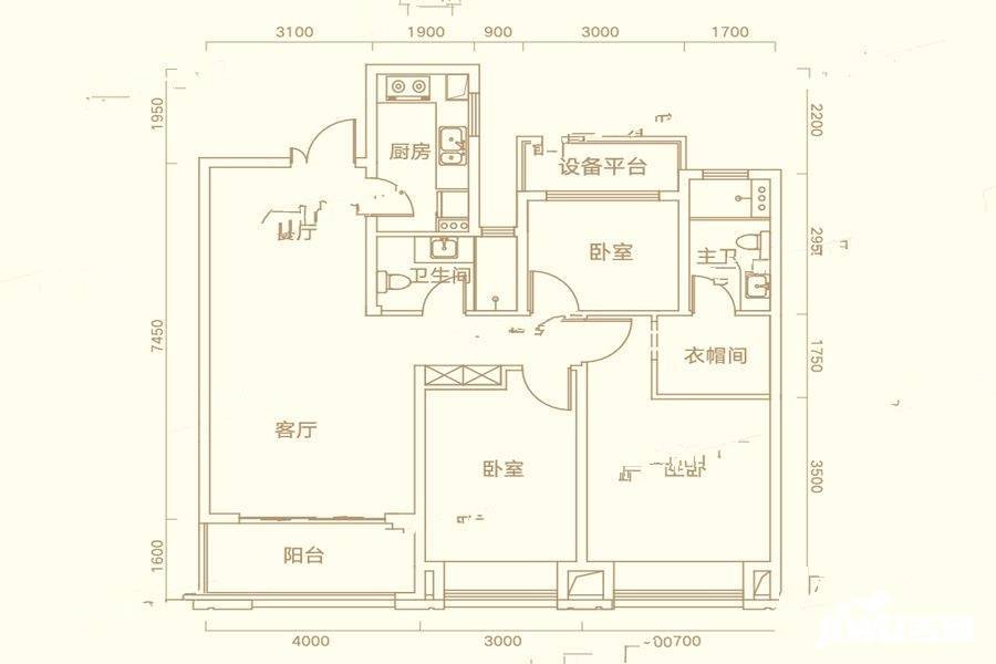 半岛公馆3室2厅2卫115㎡户型图