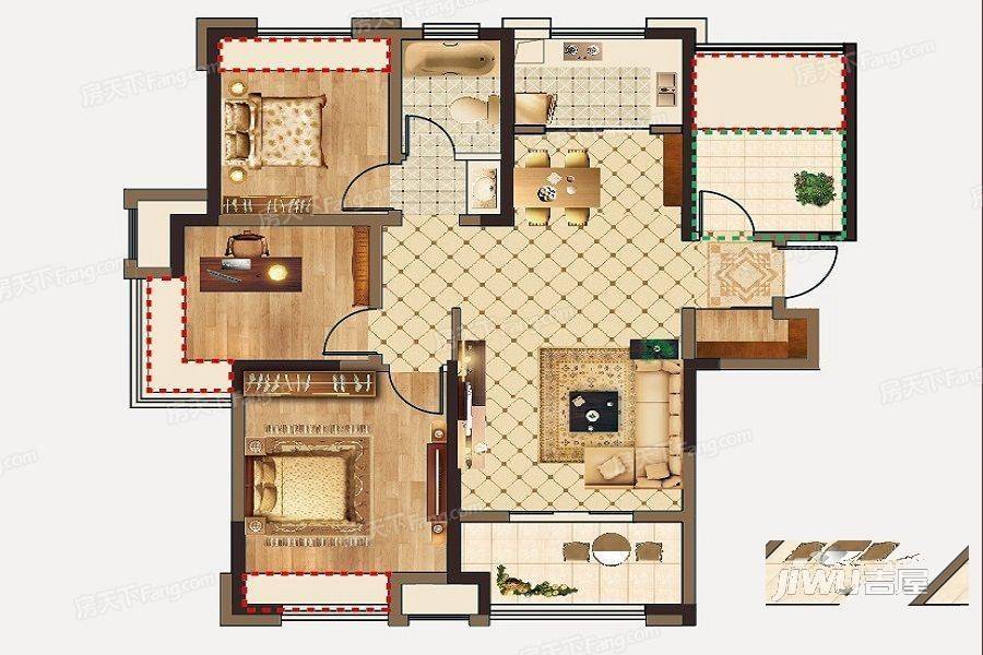 大众时代之光3室2厅1卫113㎡户型图