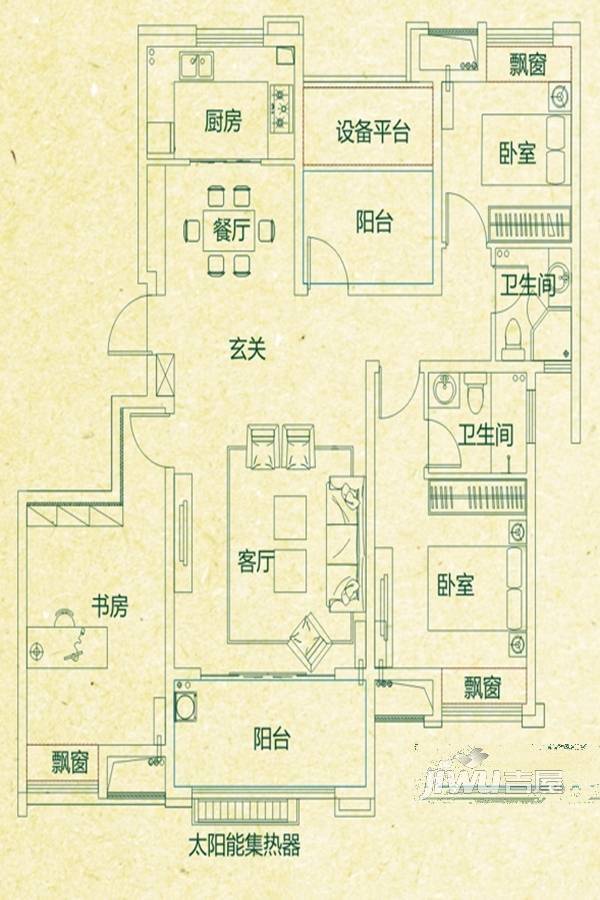 华地森林湖3室2厅2卫118㎡户型图