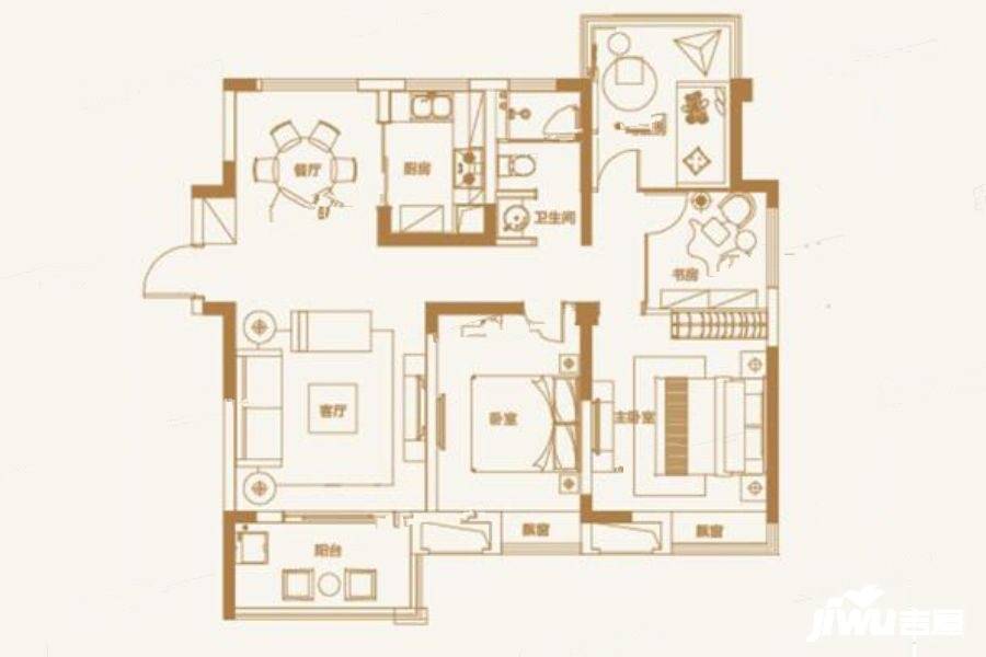 宝湾国际城4室2厅1卫115㎡户型图