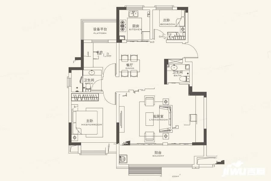 弘阳信德东方印3室2厅2卫105㎡户型图