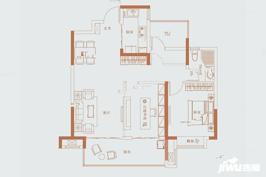 高速时代御府3室2厅1卫104㎡户型图