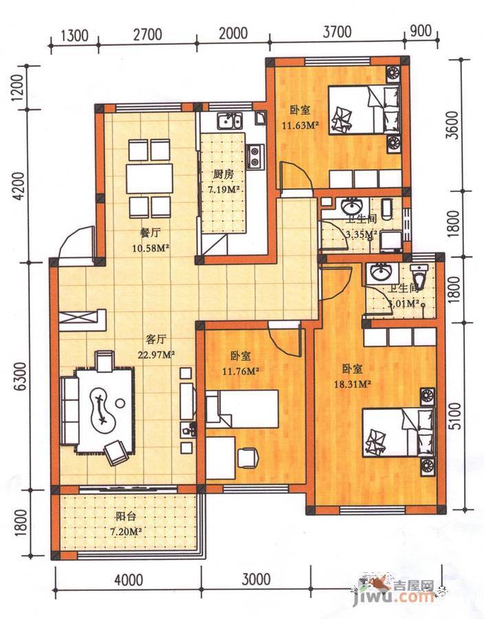 东林南洋花园3室2厅2卫125㎡户型图