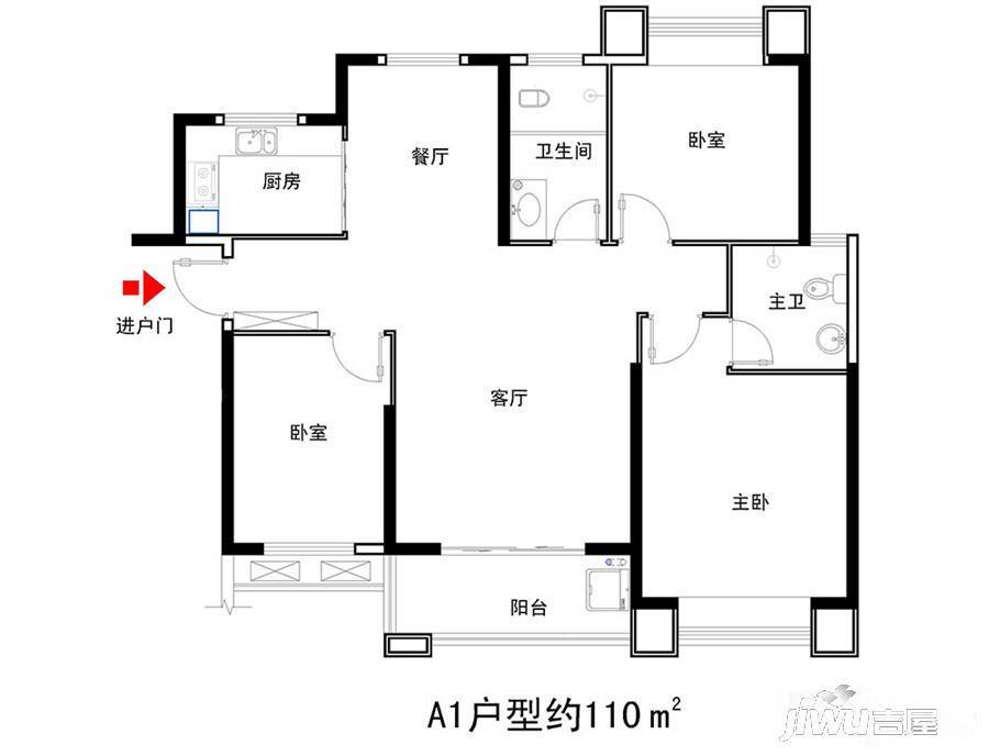 竟陵华府3室2厅2卫110㎡户型图