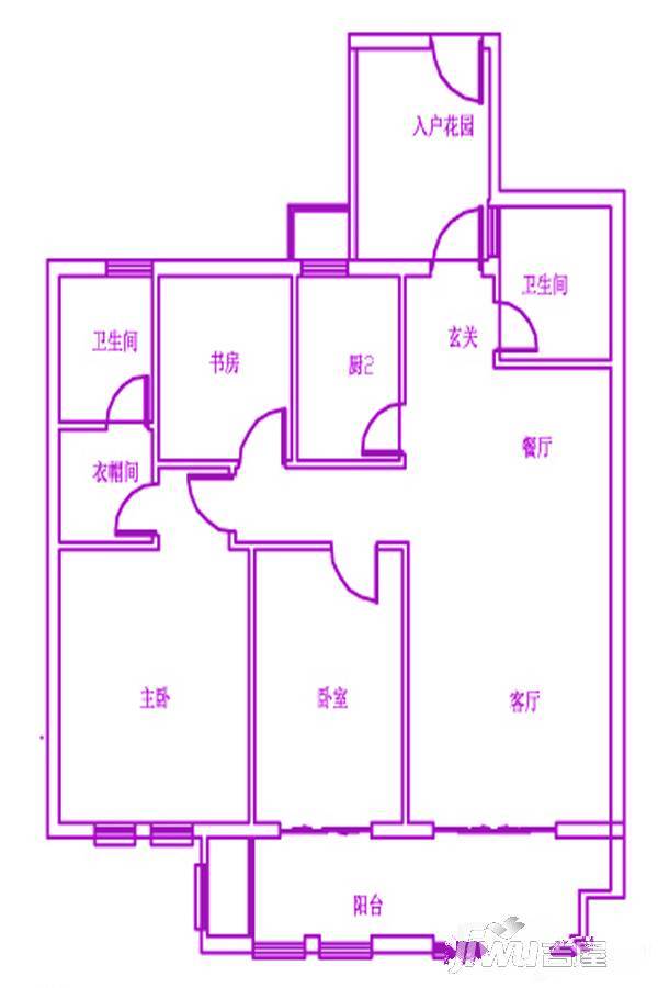 天门新城3室2厅2卫124.2㎡户型图