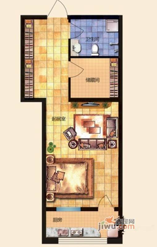 荷兰城1室0厅1卫66.9㎡户型图