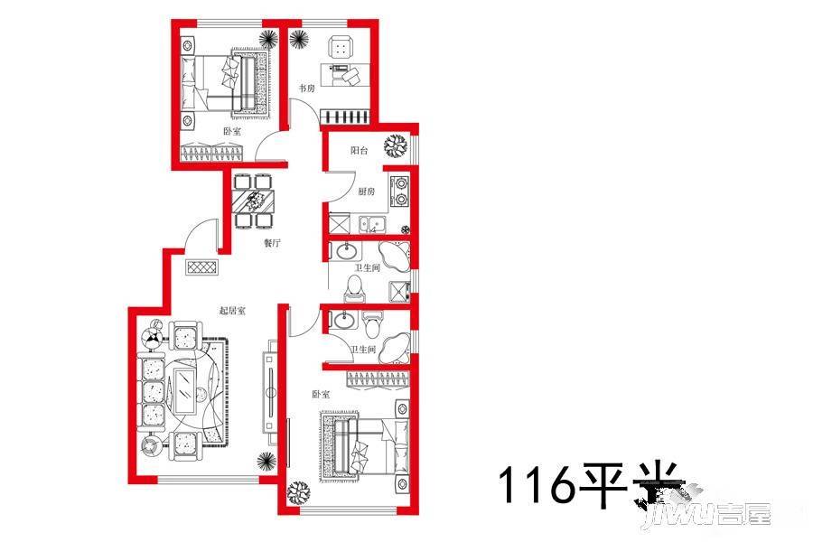 吉邦上东一号3室2厅2卫116㎡户型图
