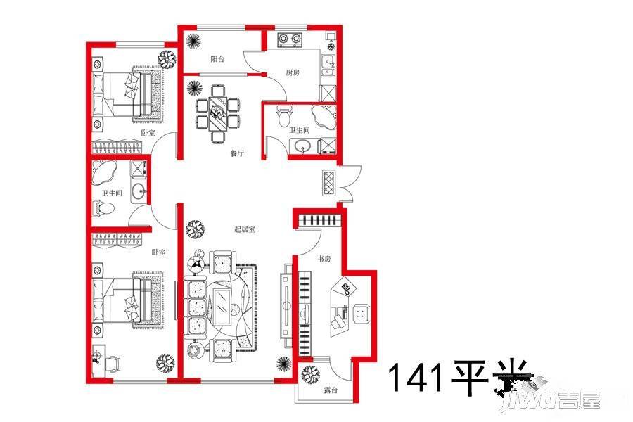 吉邦上东一号3室2厅2卫141㎡户型图