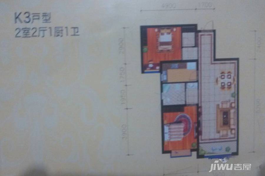 览山国际2室2厅1卫户型图