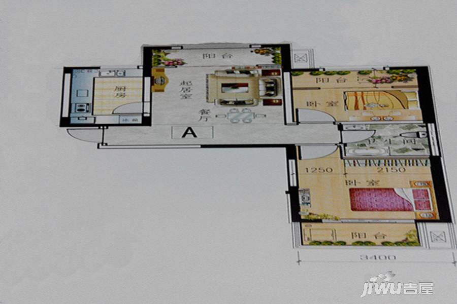 春天家园2室2厅1卫84.5㎡户型图