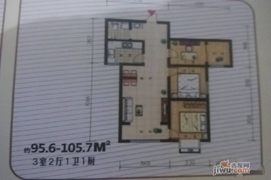 国际青年城3室2厅1卫105.7㎡户型图