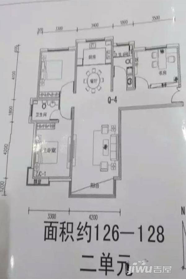 览山国际3室2厅2卫126㎡户型图