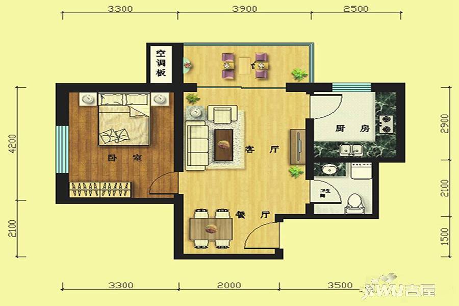 国际青年城1室1厅1卫59.8㎡户型图