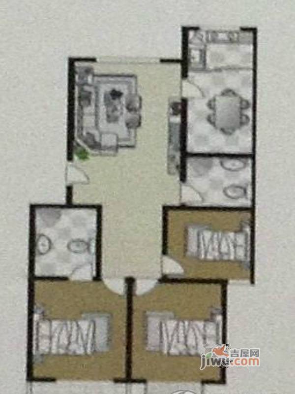 久安瑞华苑3室2厅2卫128.4㎡户型图