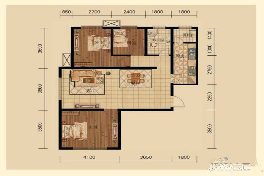 美隆国际城3室2厅1卫97㎡户型图