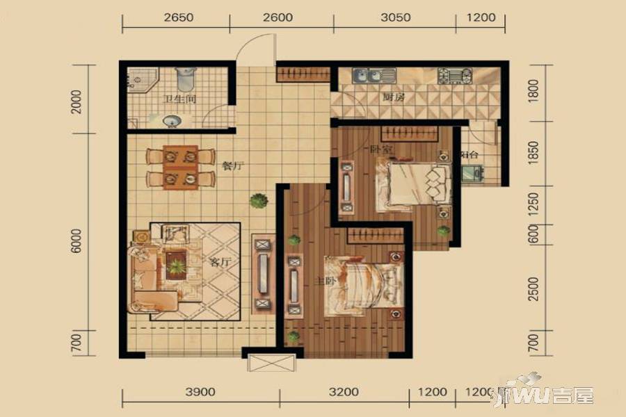 美隆国际城2室2厅1卫89㎡户型图