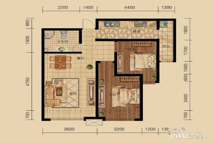 美隆国际城2室2厅1卫89㎡户型图