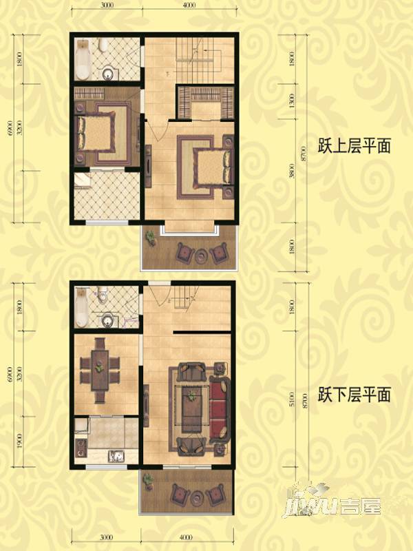 滨河城上城2室2厅2卫135.3㎡户型图