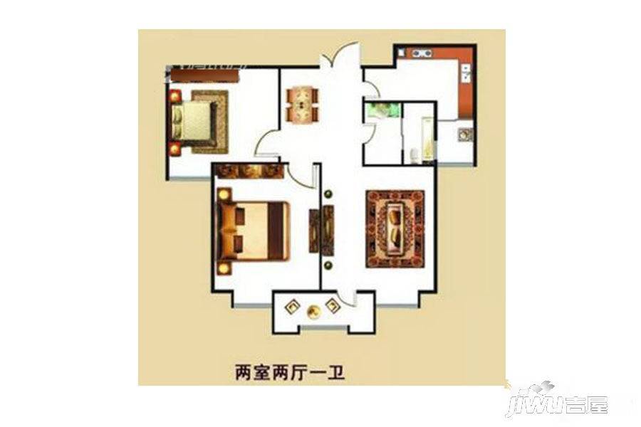 紫金领秀二期2室2厅1卫92㎡户型图