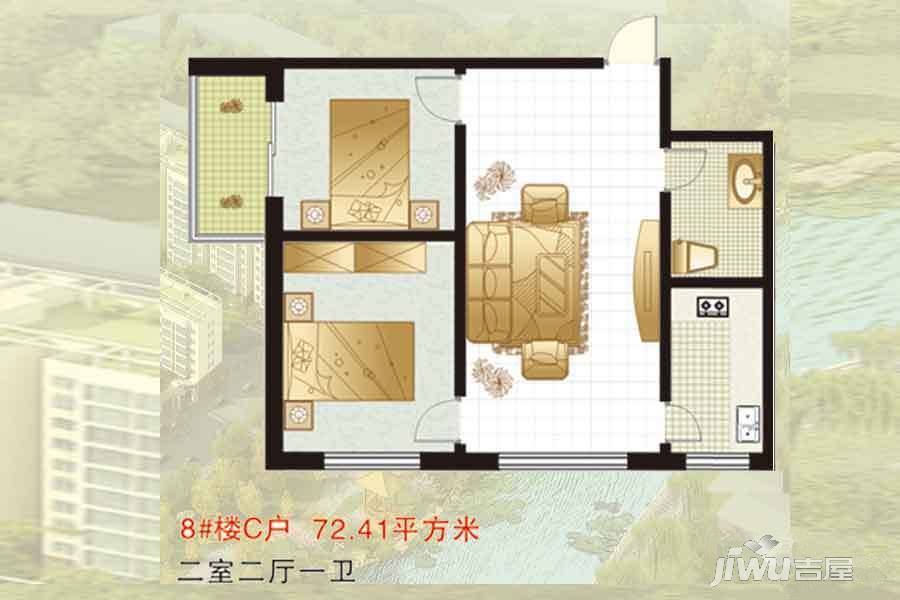 潞城市中港浅水湾住宅小区2室2厅1卫75.8㎡户型图