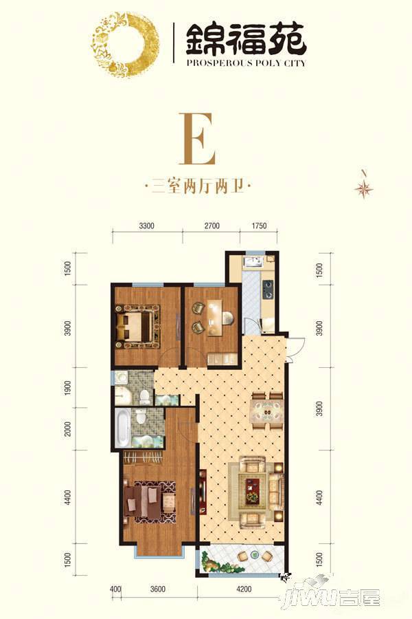 锦福苑3室2厅2卫135.3㎡户型图