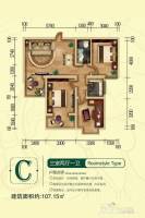 雅居河畔3室2厅1卫107.2㎡户型图