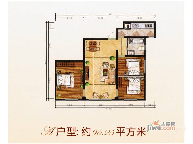 仁和春天2室2厅1卫69.8㎡户型图