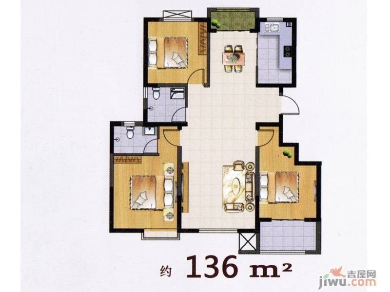 天山名苑3室2厅2卫136㎡户型图