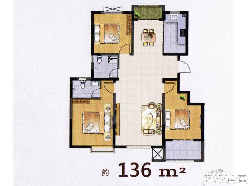 天山名苑3室2厅2卫136㎡户型图