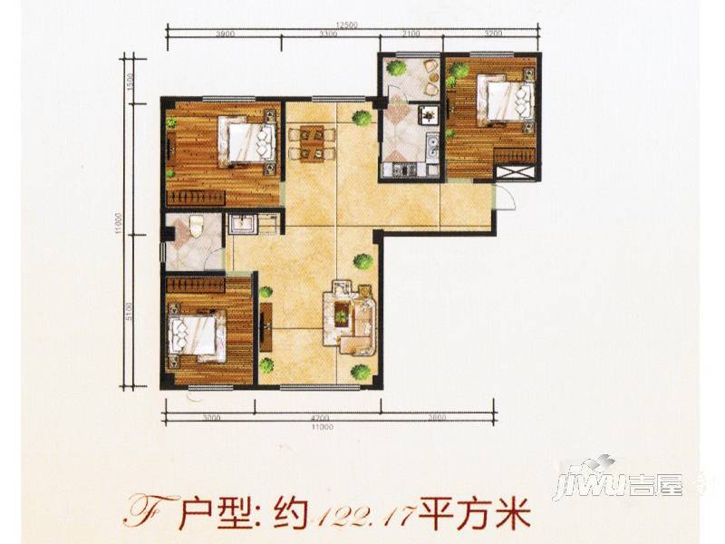 仁和春天3室2厅1卫96.3㎡户型图