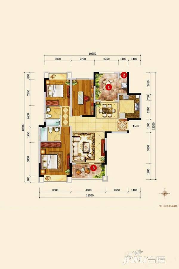 铂金水岸3室2厅2卫152.2㎡户型图