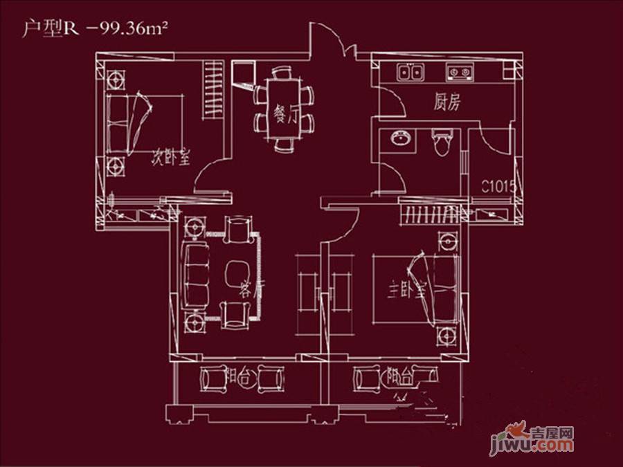 颍河圣帝金苑2室2厅1卫99.4㎡户型图