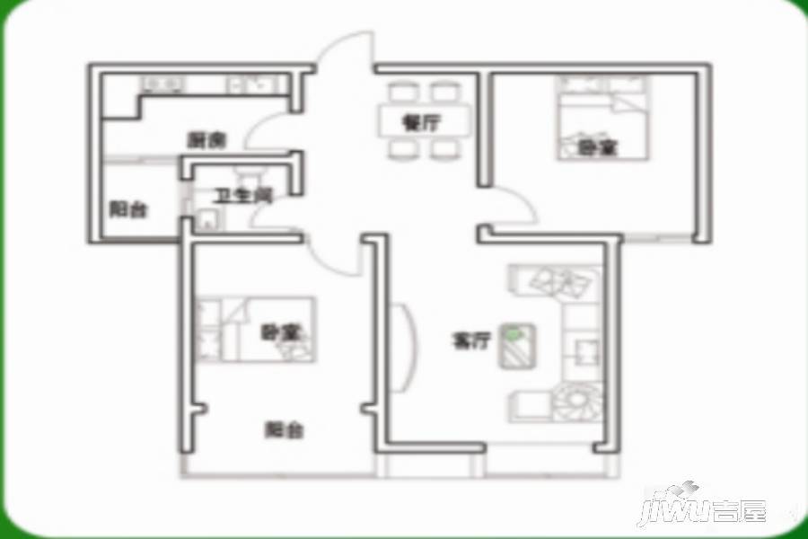 粮苑小区2室2厅1卫94.4㎡户型图