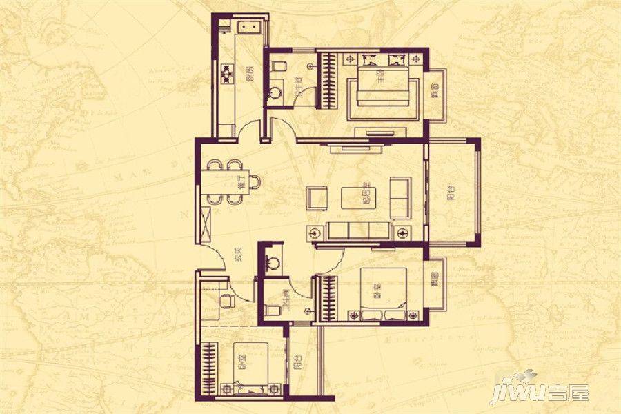 万丰铂金翰宫3室2厅2卫116.5㎡户型图