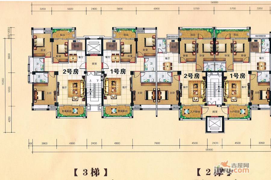 享泰园3室2厅3卫125.3㎡户型图