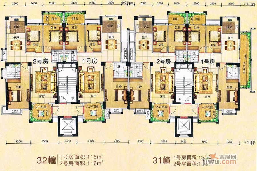 世纪城3室2厅2卫115㎡户型图