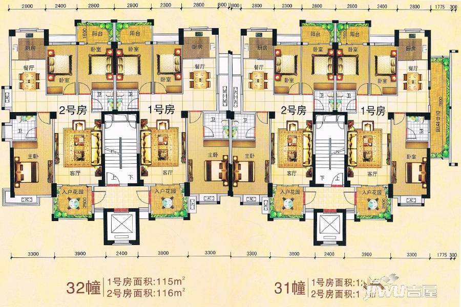 世纪城3室2厅2卫115㎡户型图