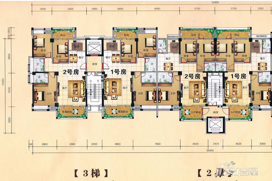 享泰园3室2厅3卫125.3㎡户型图